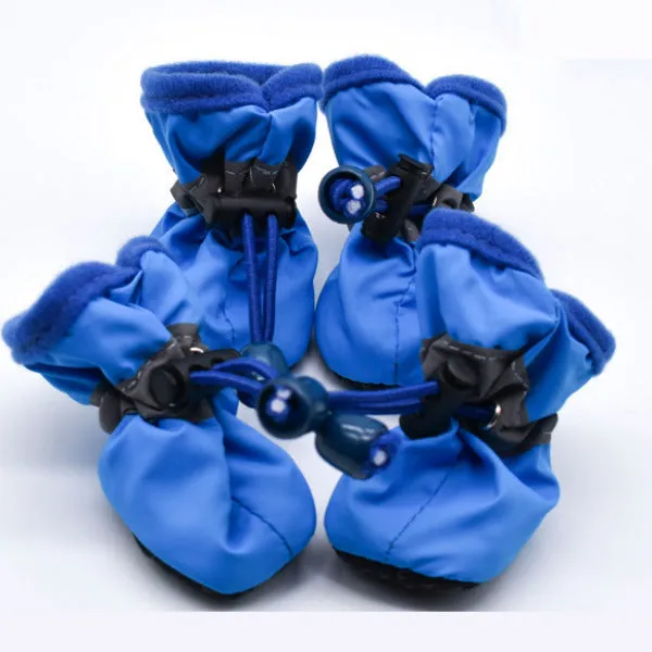 New 4pcs Waterproof Pet Dog Shoes - Anti-slip Rain and Snow Boots with Elastic and Cotton Features