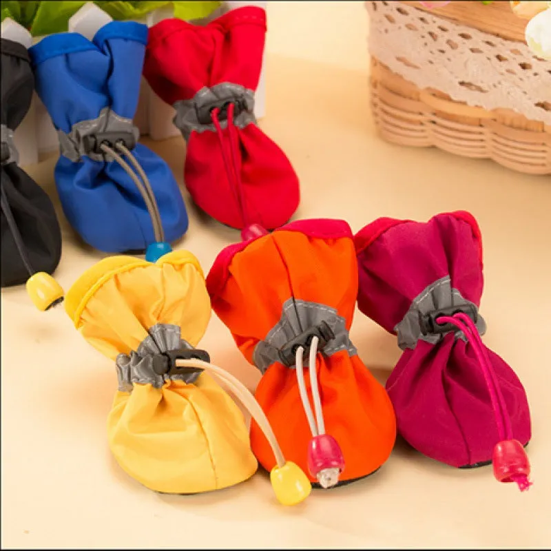 New 4pcs Waterproof Pet Dog Shoes - Anti-slip Rain and Snow Boots with Elastic and Cotton Features