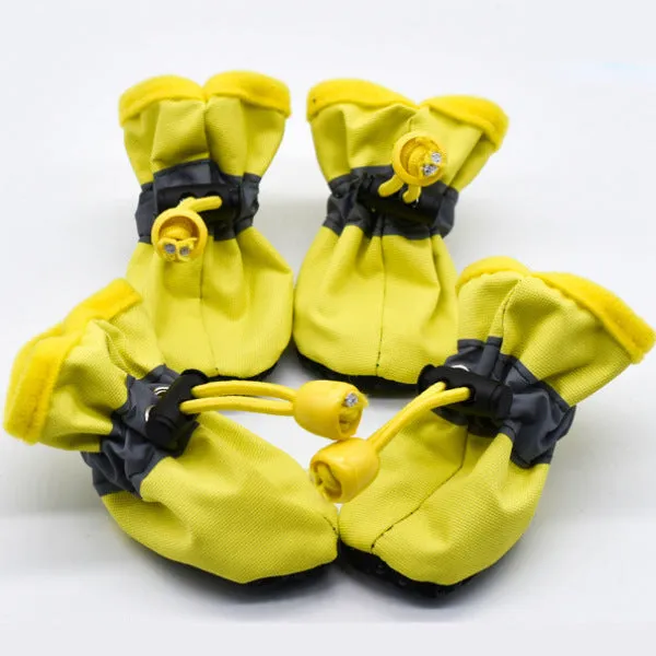 New 4pcs Waterproof Pet Dog Shoes - Anti-slip Rain and Snow Boots with Elastic and Cotton Features