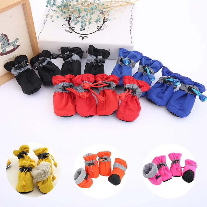 New 4pcs Waterproof Pet Dog Shoes - Anti-slip Rain and Snow Boots with Elastic and Cotton Features