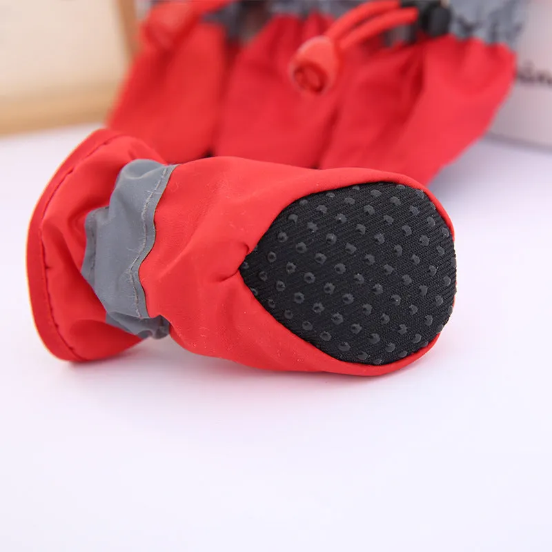 New 4pcs Waterproof Pet Dog Shoes - Anti-slip Rain and Snow Boots with Elastic and Cotton Features