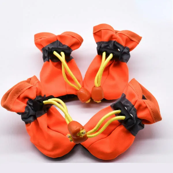 New 4pcs Waterproof Pet Dog Shoes - Anti-slip Rain and Snow Boots with Elastic and Cotton Features