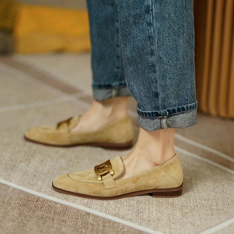 New Spring/Autumn Fashion Camel Buckle Casual Suede Women British Style Loafers