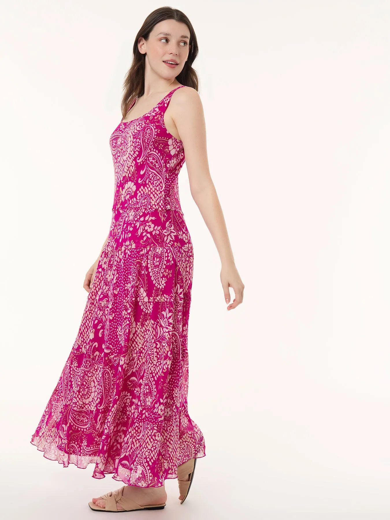 Petite Paisley Multi-Tiered Dress, Chiffon