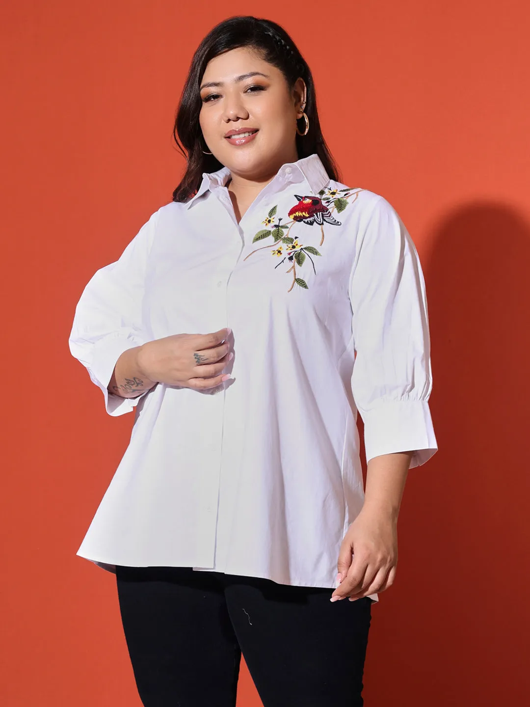 RAI - WHITE EMBROI PLUS SHIRT