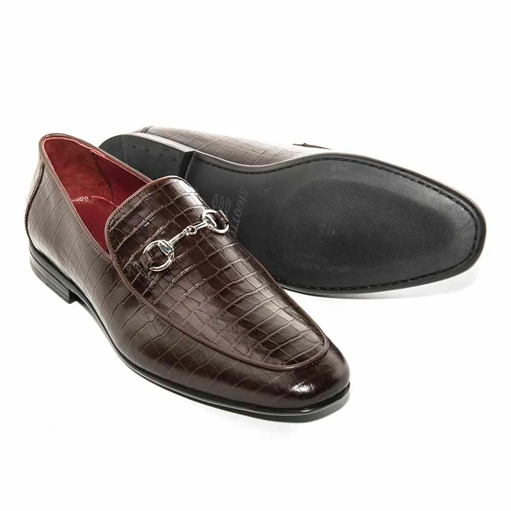 SIGOTTO UOMO Crocodile Print Brown Leather Loafer