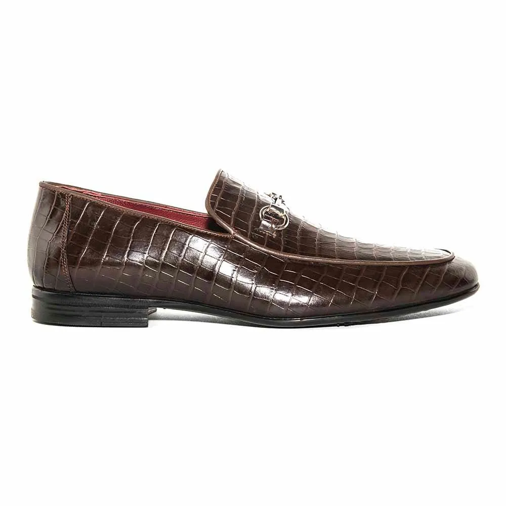 SIGOTTO UOMO Crocodile Print Brown Leather Loafer