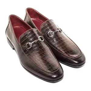 SIGOTTO UOMO Crocodile Print Brown Leather Loafer