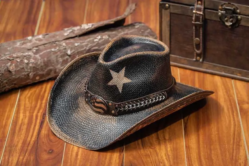 Stampede Hats - Vintage Black Star USA Panama Straw Cowboy Hat