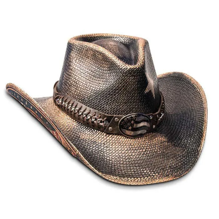 Stampede Hats - Vintage Black Star USA Panama Straw Cowboy Hat