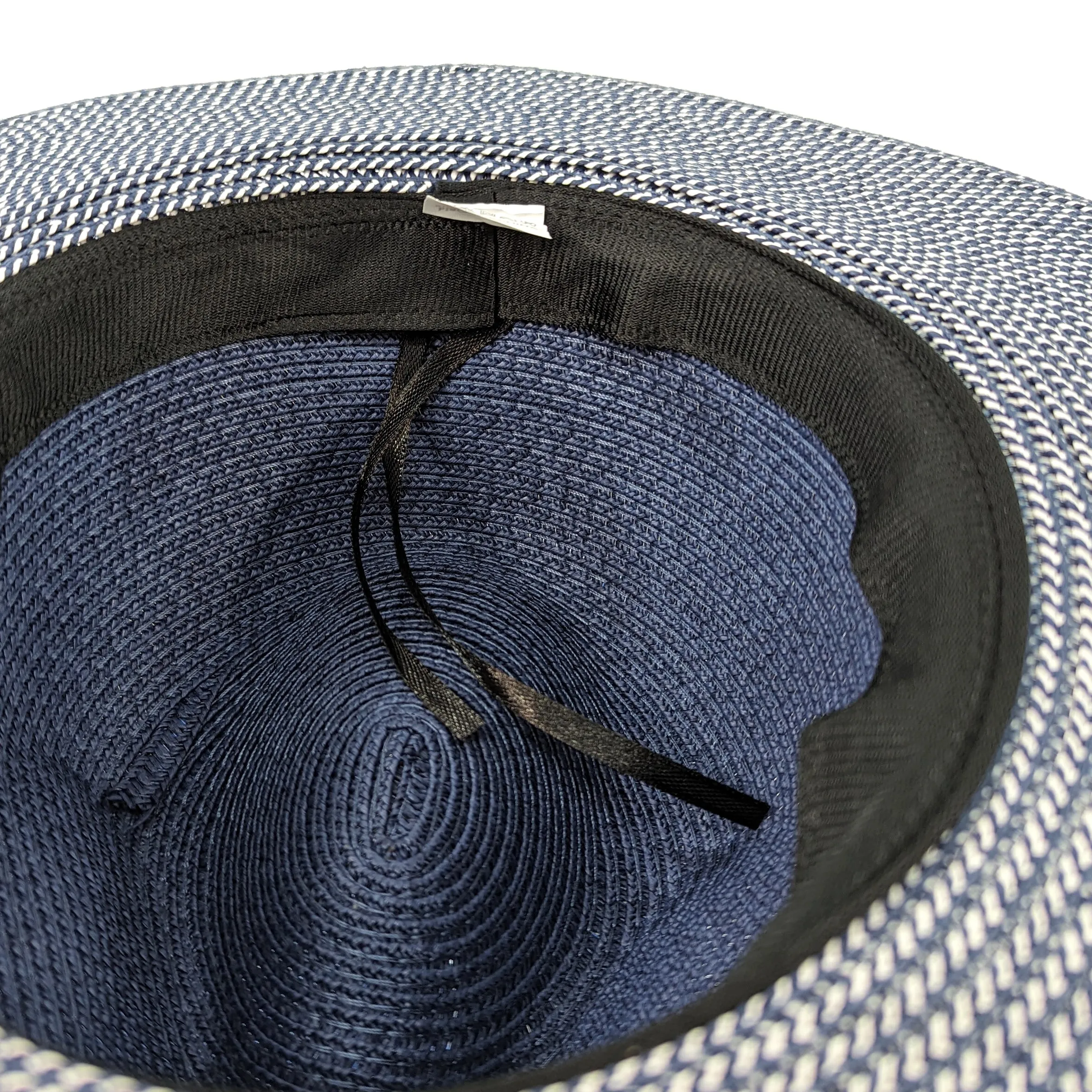 Two Tone Panama Foldable Hat - Mottled/Navy Blue with Belt (57cm)