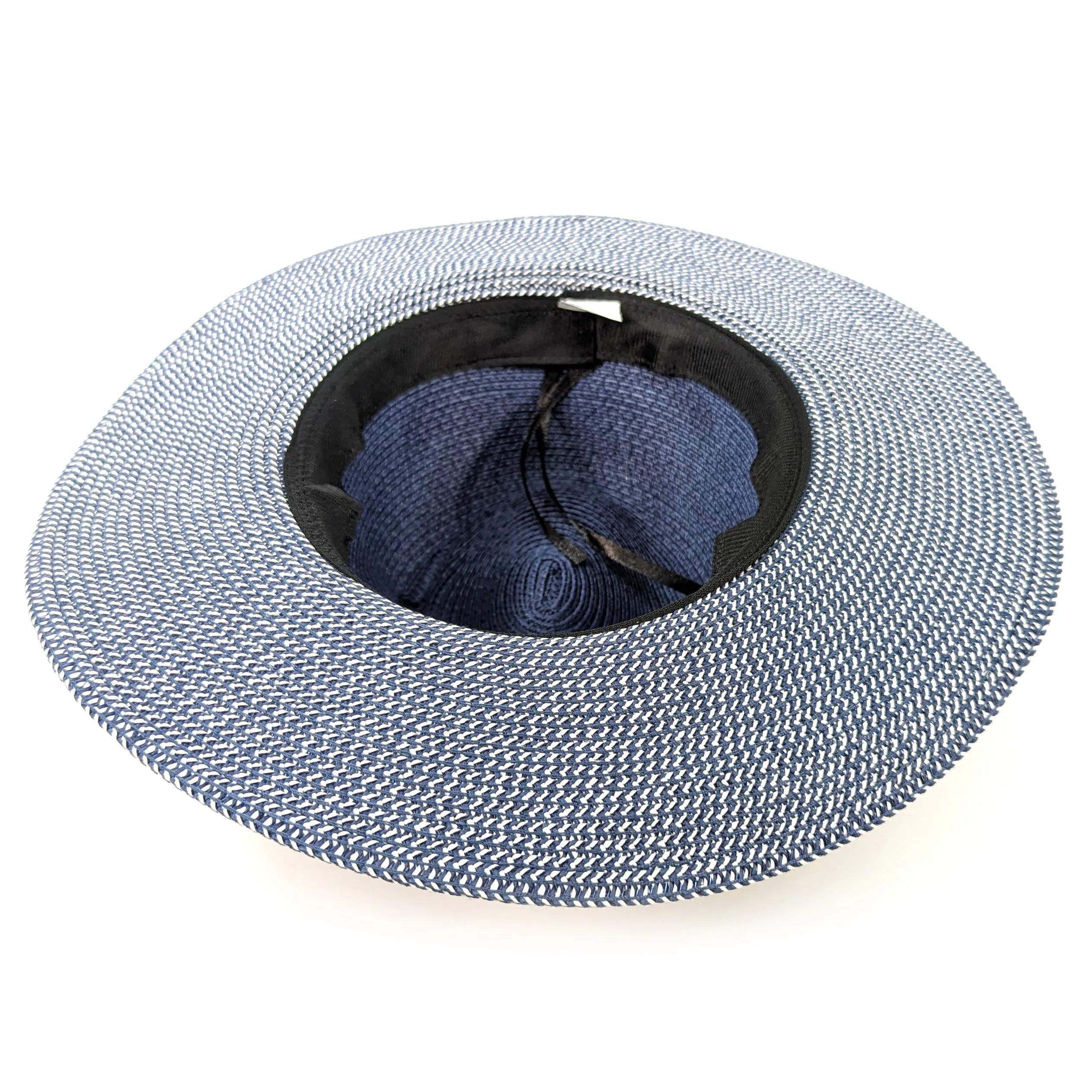 Two Tone Panama Foldable Hat - Mottled/Navy Blue with Belt (57cm)