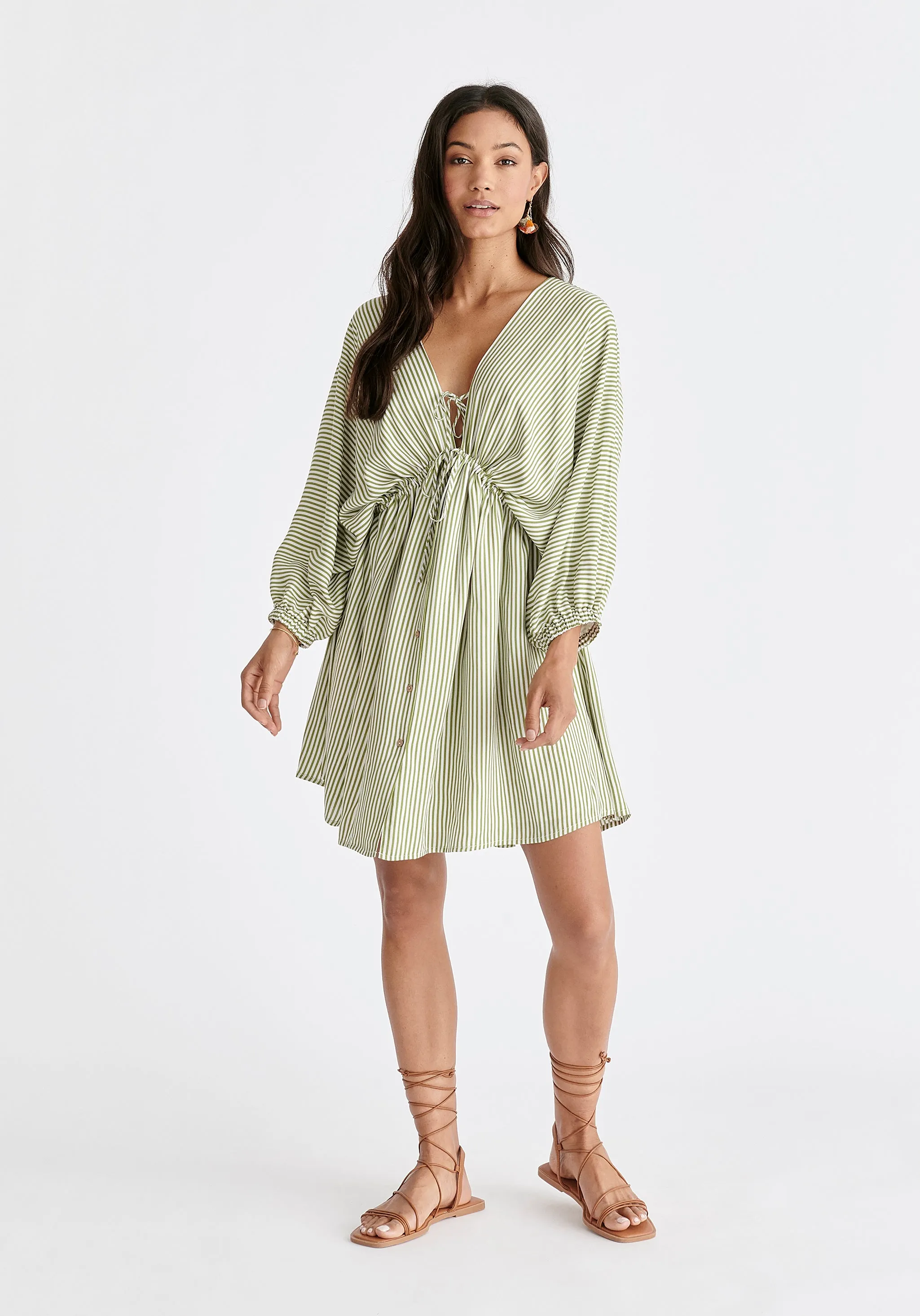 V-Neck Balloon Sleeve Dress