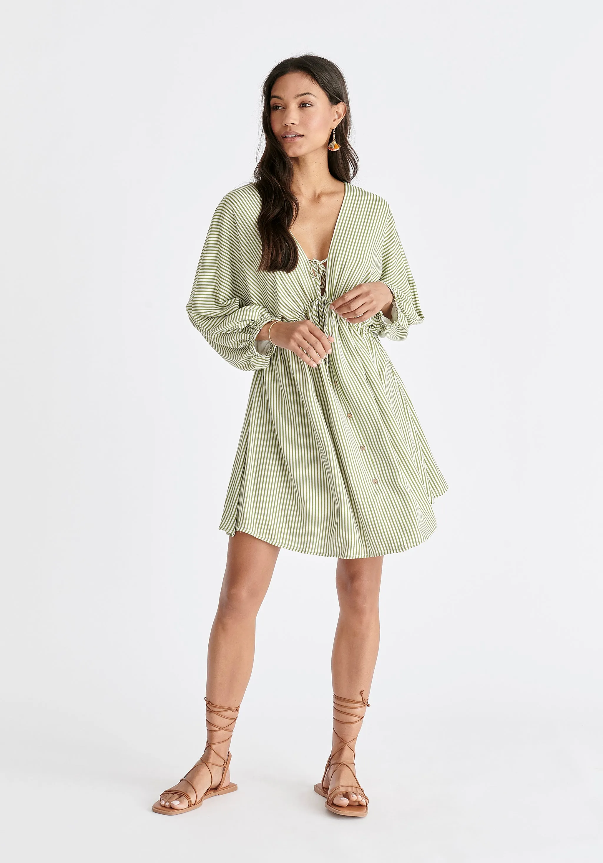 V-Neck Balloon Sleeve Dress