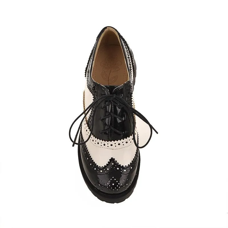 Women England style lace up chunky heel platform loafers