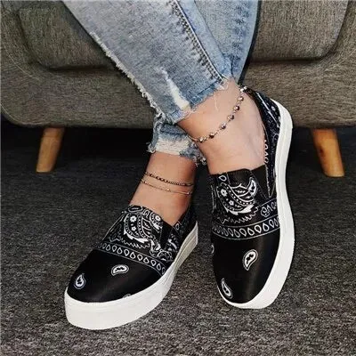 Women Fabric Characteristic Pattern Slip On Platform Skate Shoes