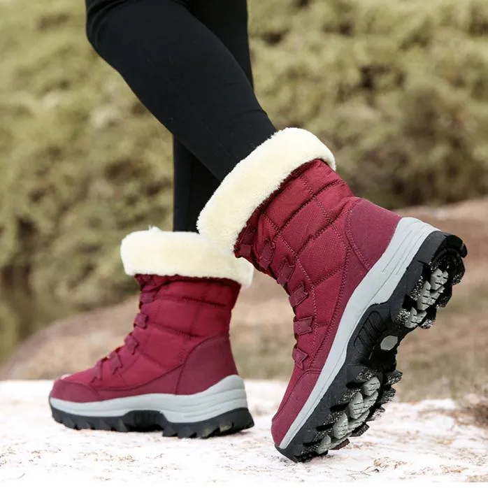 Women winter highcut plush keep warm platform lace up snow boots