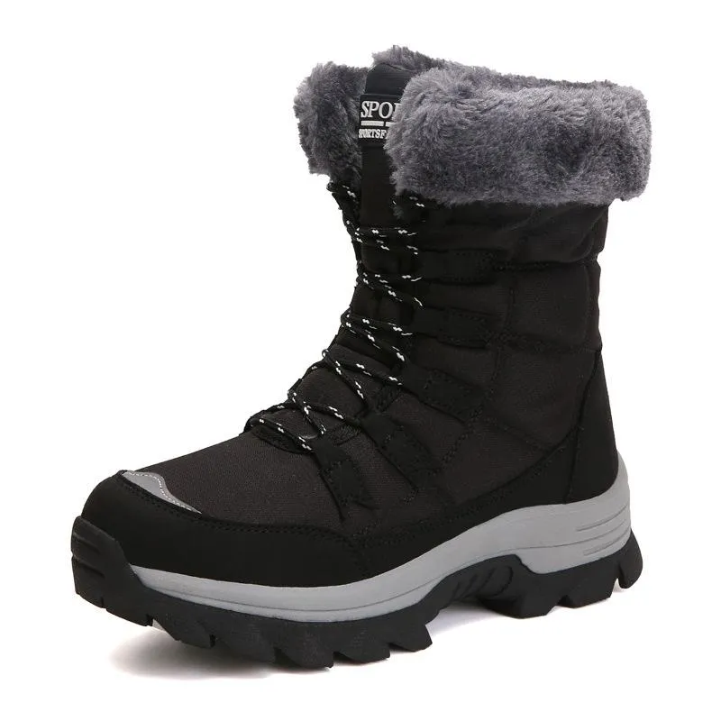 Women winter highcut plush keep warm platform lace up snow boots