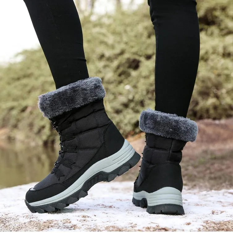 Women winter highcut plush keep warm platform lace up snow boots