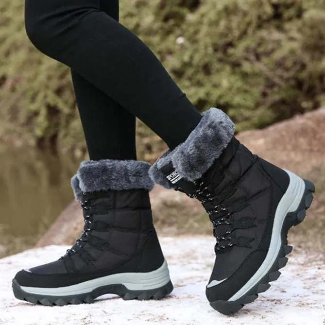 Women winter highcut plush keep warm platform lace up snow boots