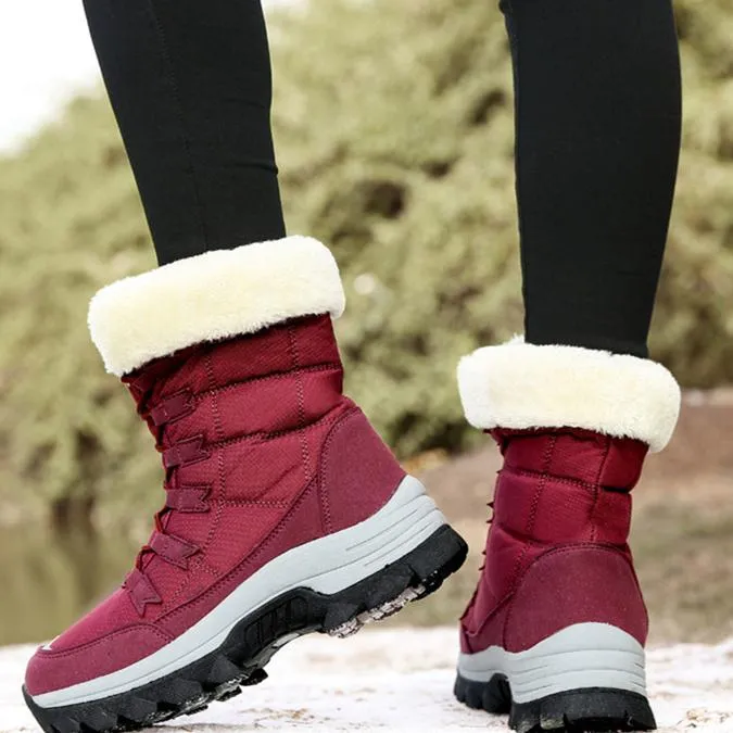 Women winter highcut plush keep warm platform lace up snow boots