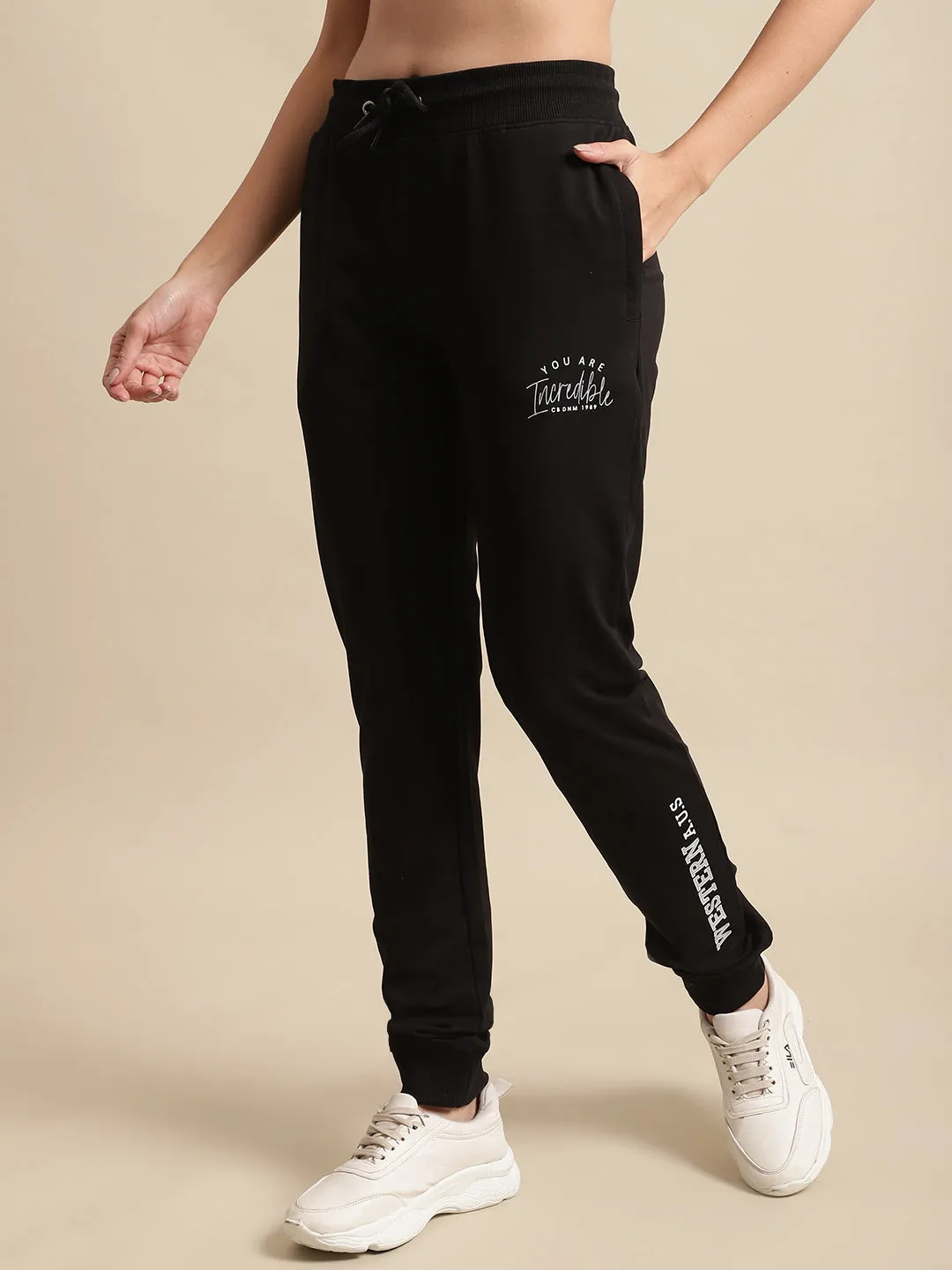 Women's Casual  Black Full length Mid rise Jogger Pants